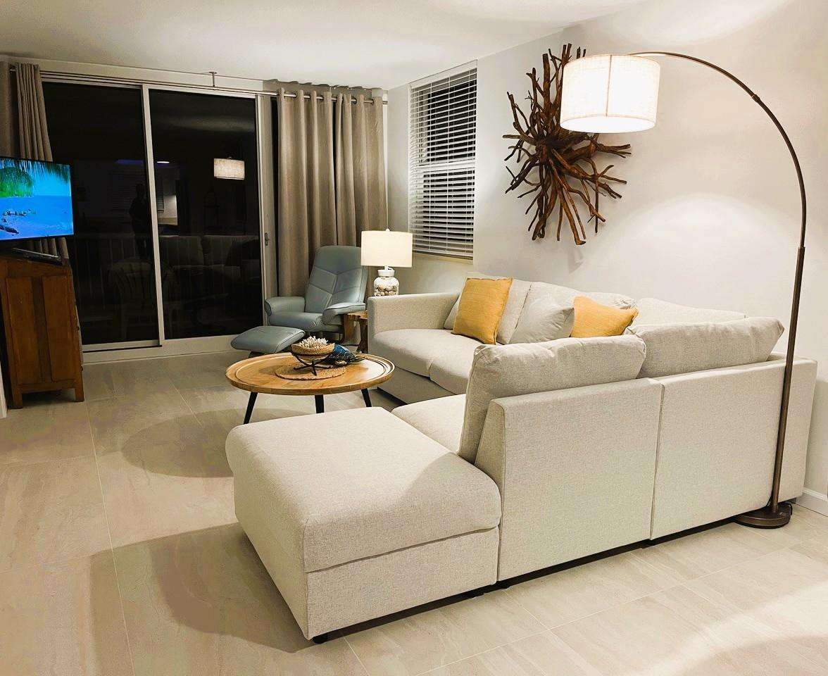 View of living room at night