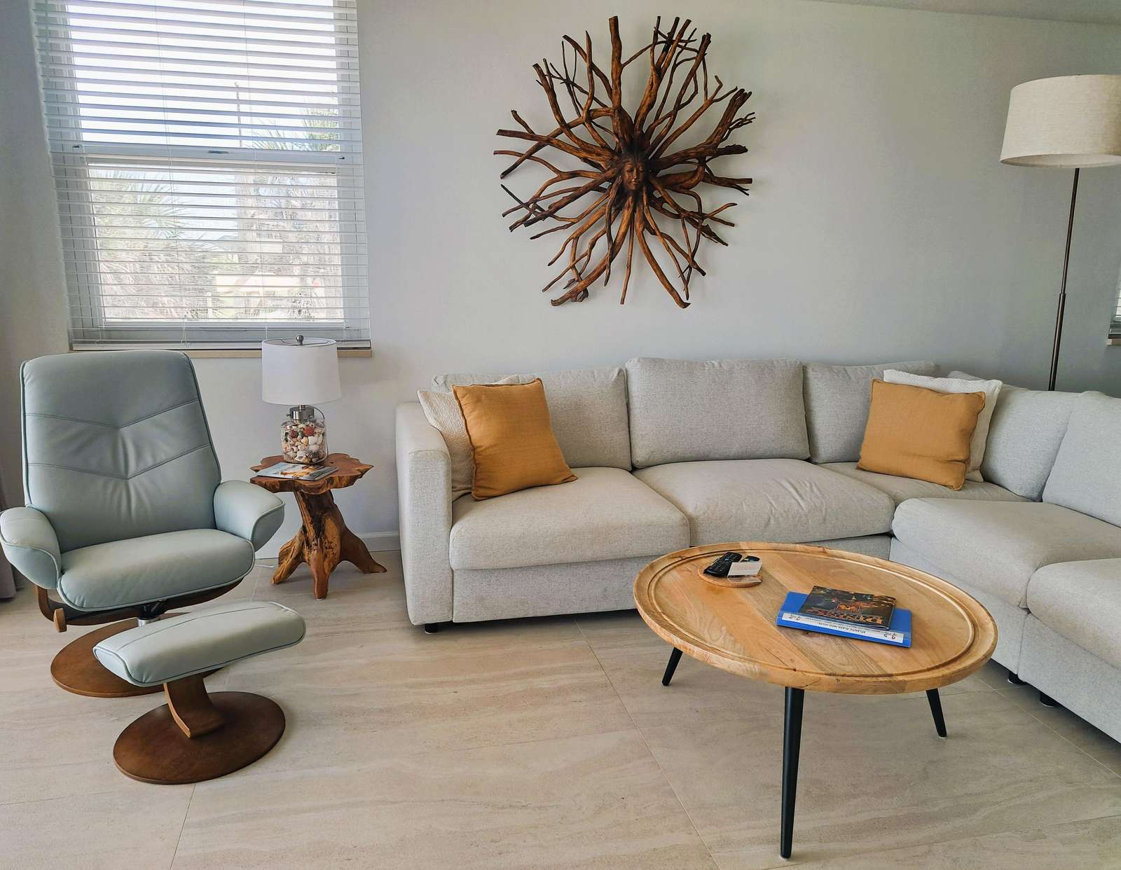 Recliner and sofa bed in living room