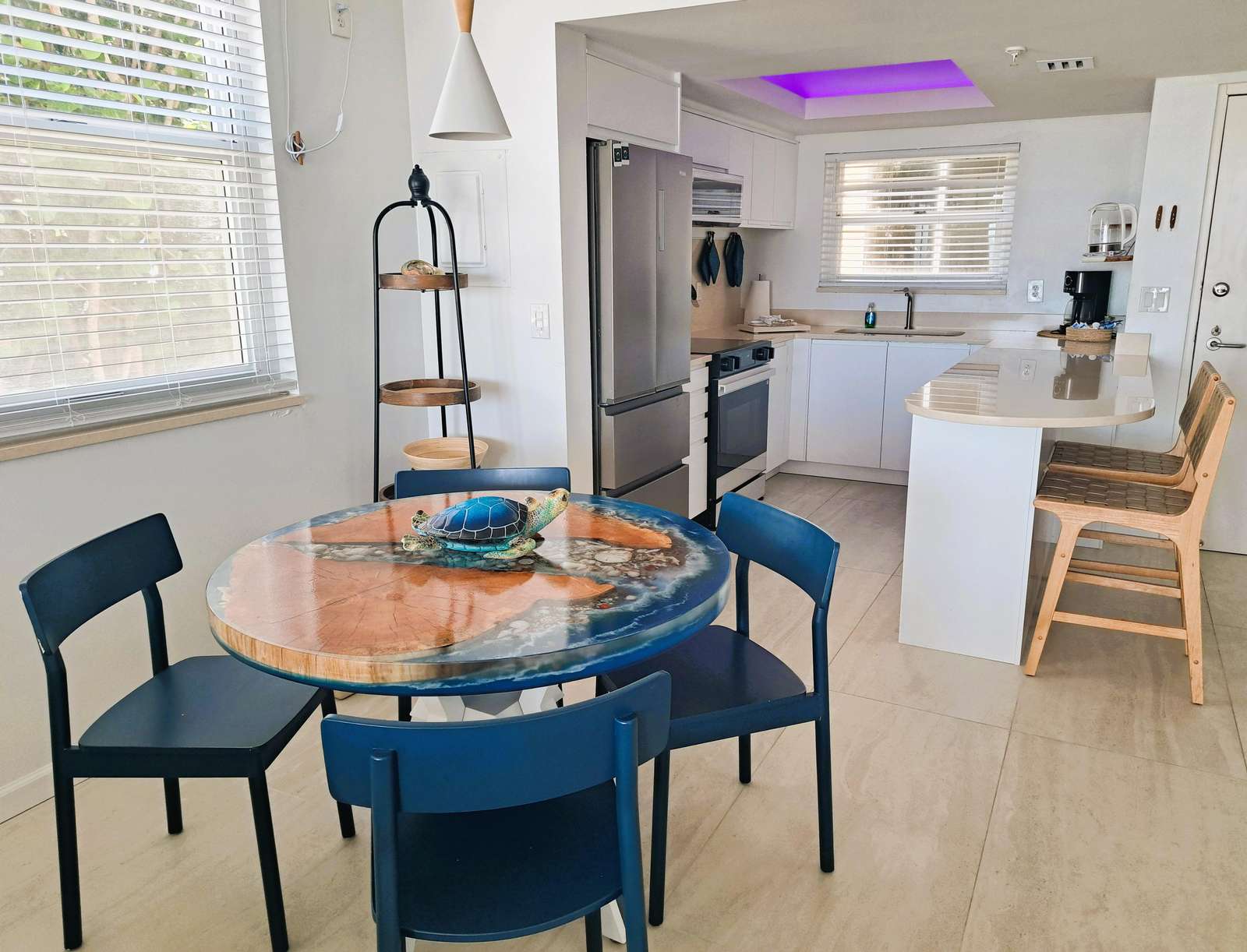 View from living room of dining area