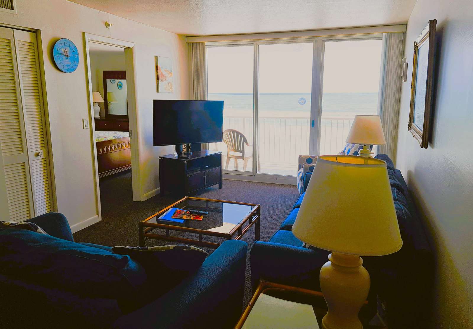 View from dining area of sliders.