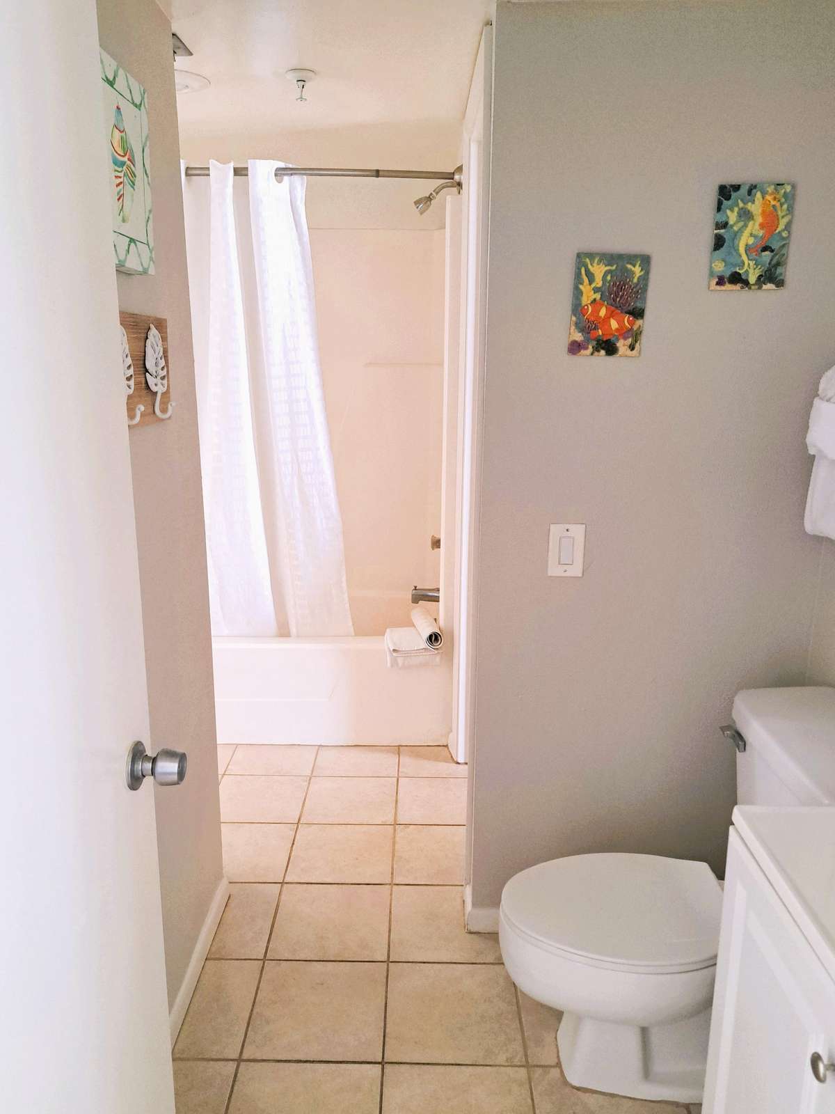 Guest bath view from dining area.