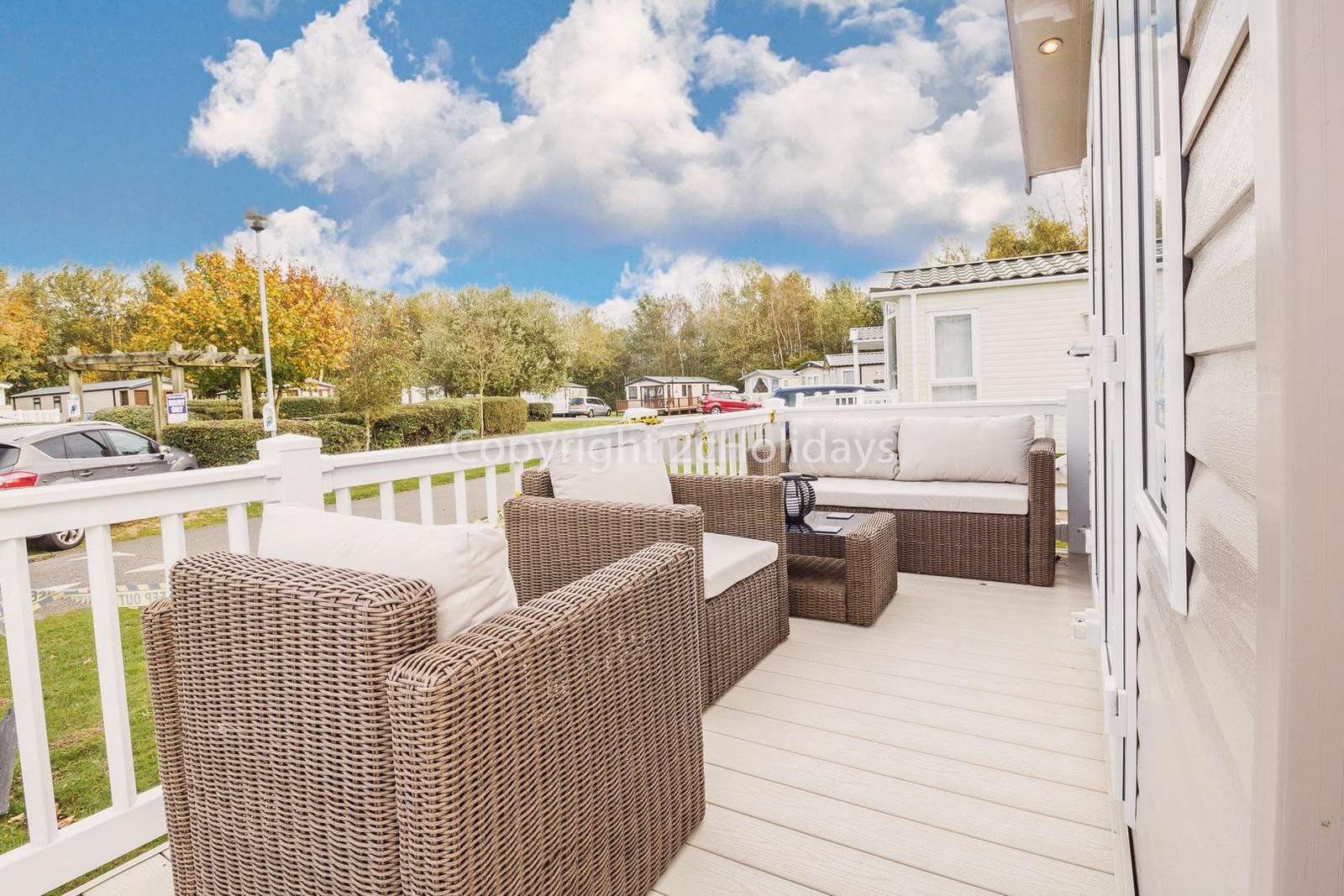 Outside seating area at Hopton Holiday Village