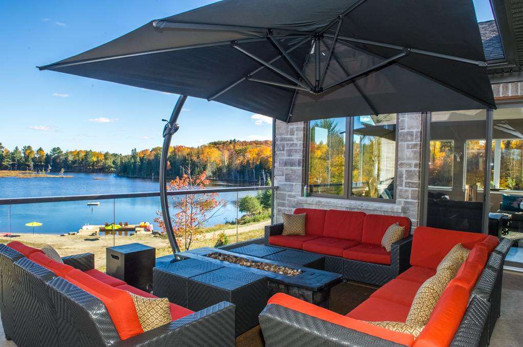 Main floor deck seating area with lake views