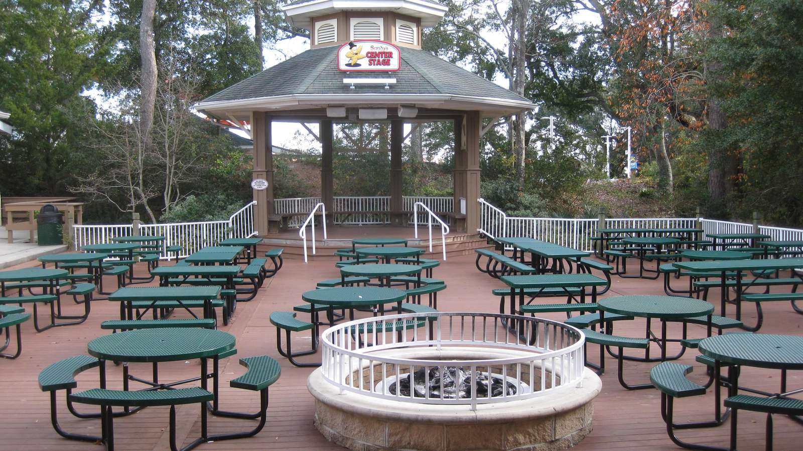 Eating area, karaoke, and fire pit