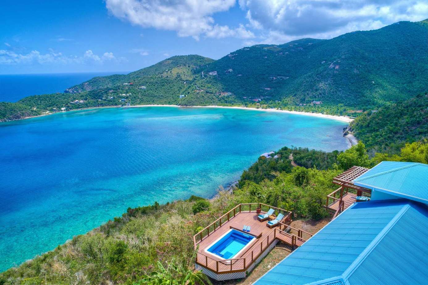 Oceanfront patio with panoramic bay and mountain views