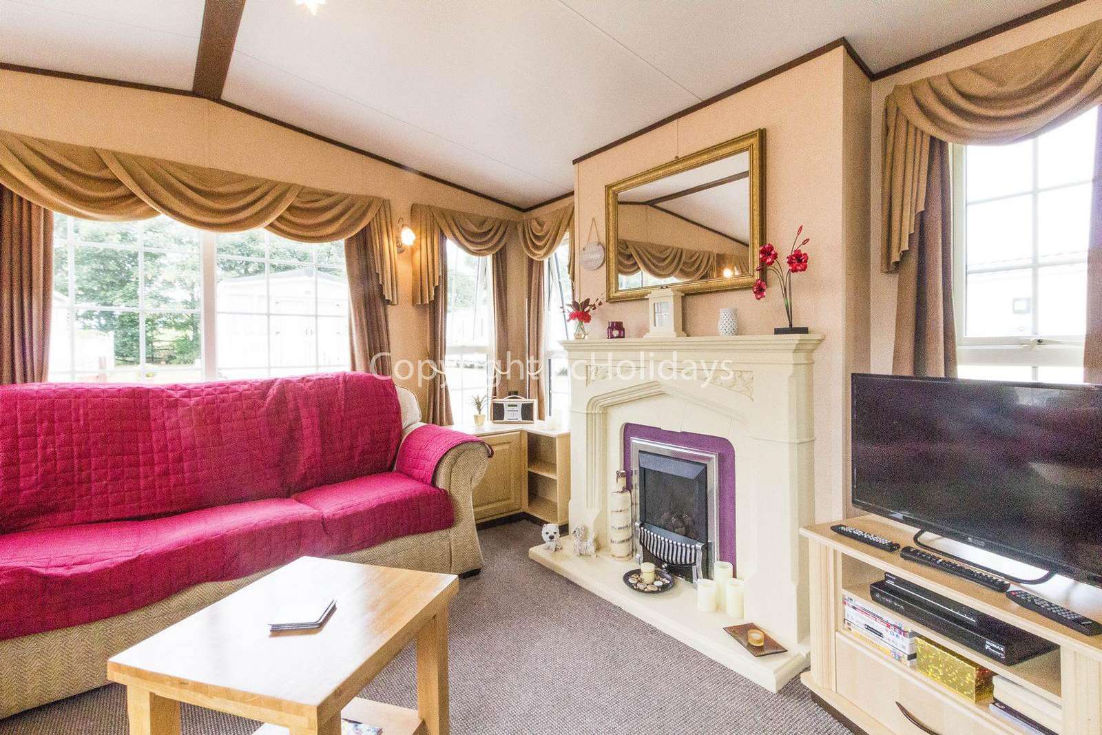 Stunning lounge in this stunning caravan for hire.