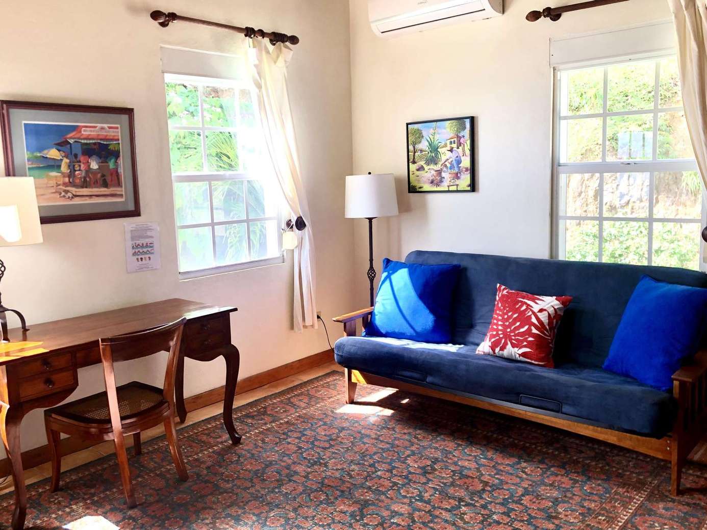 Bright and cozy living room with vintage charm and natural light