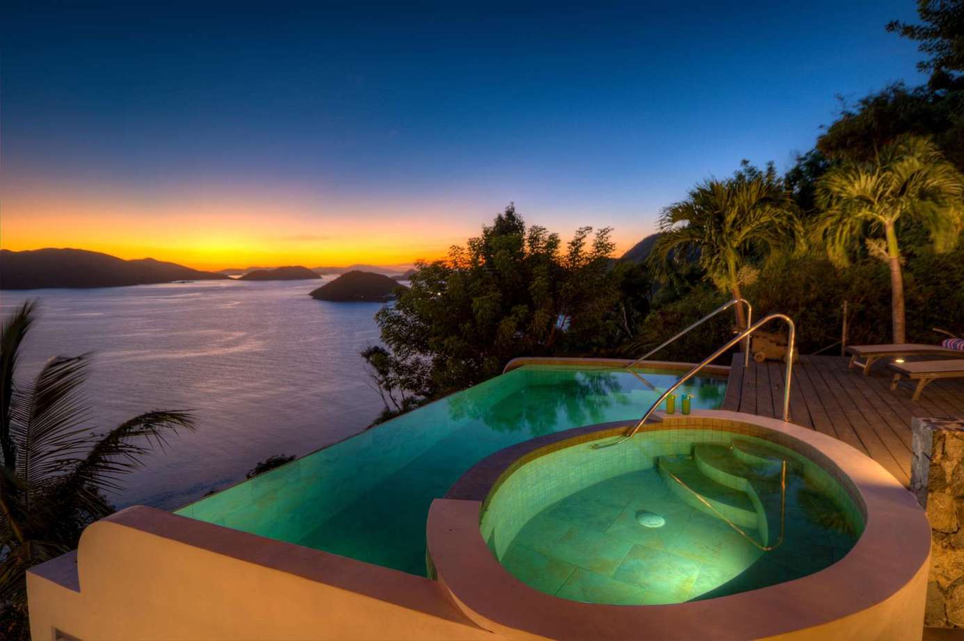 Sunset views from the private infinity pool and spa retreat