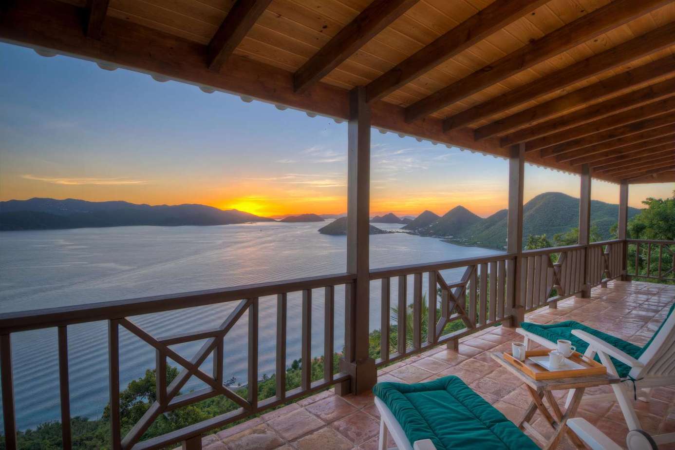 Sunset views from the spacious lakeside balcony retreat