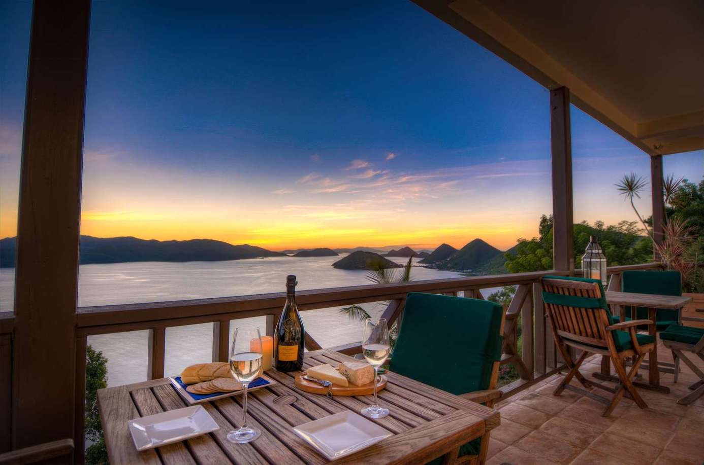 Sunset views from a cozy lakeside patio retreat