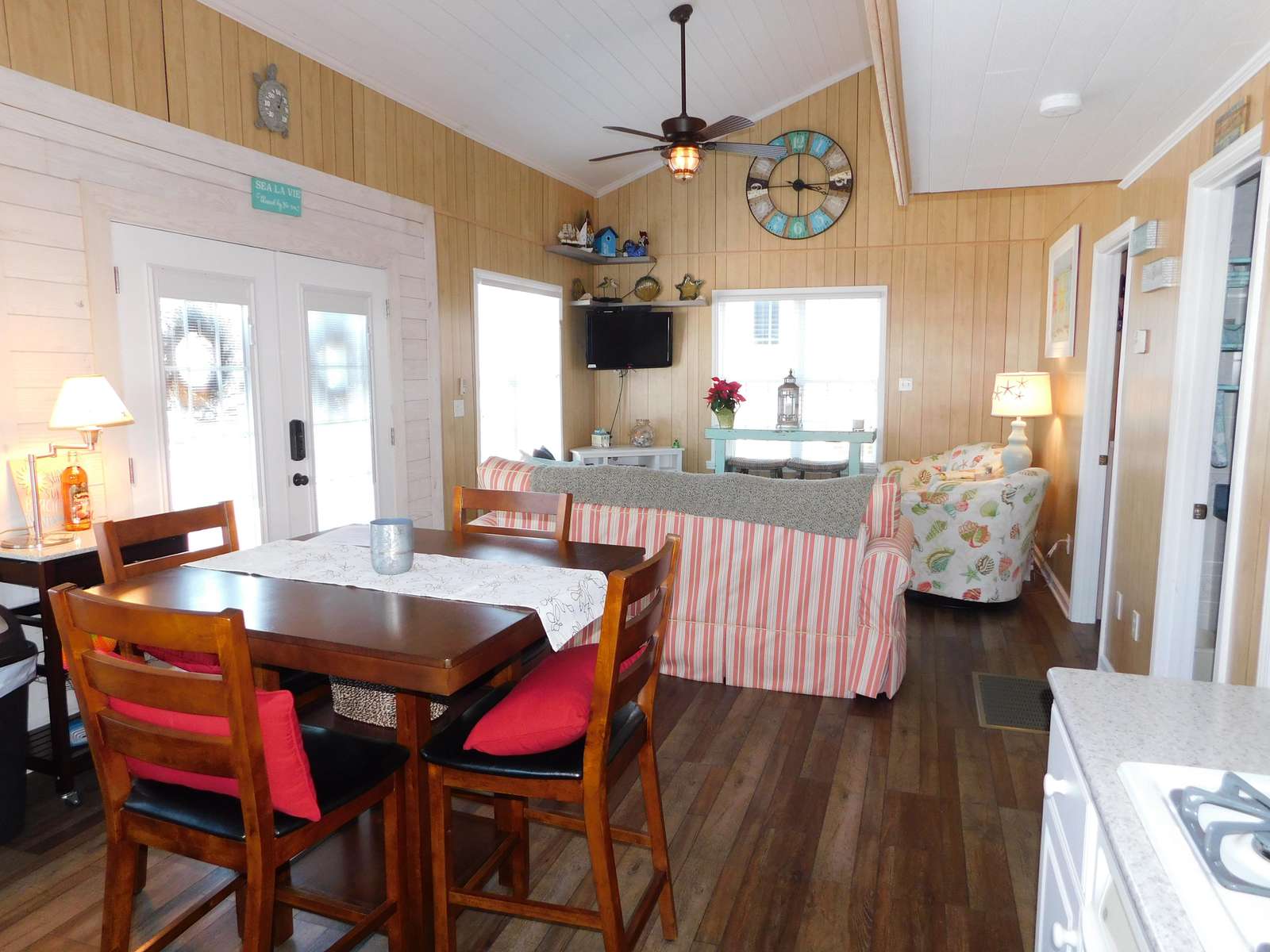 View to family room from kitchen