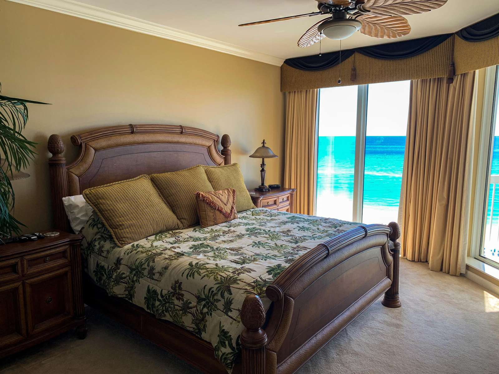 Master bedroom with king bed and a fantastic view of the ocean