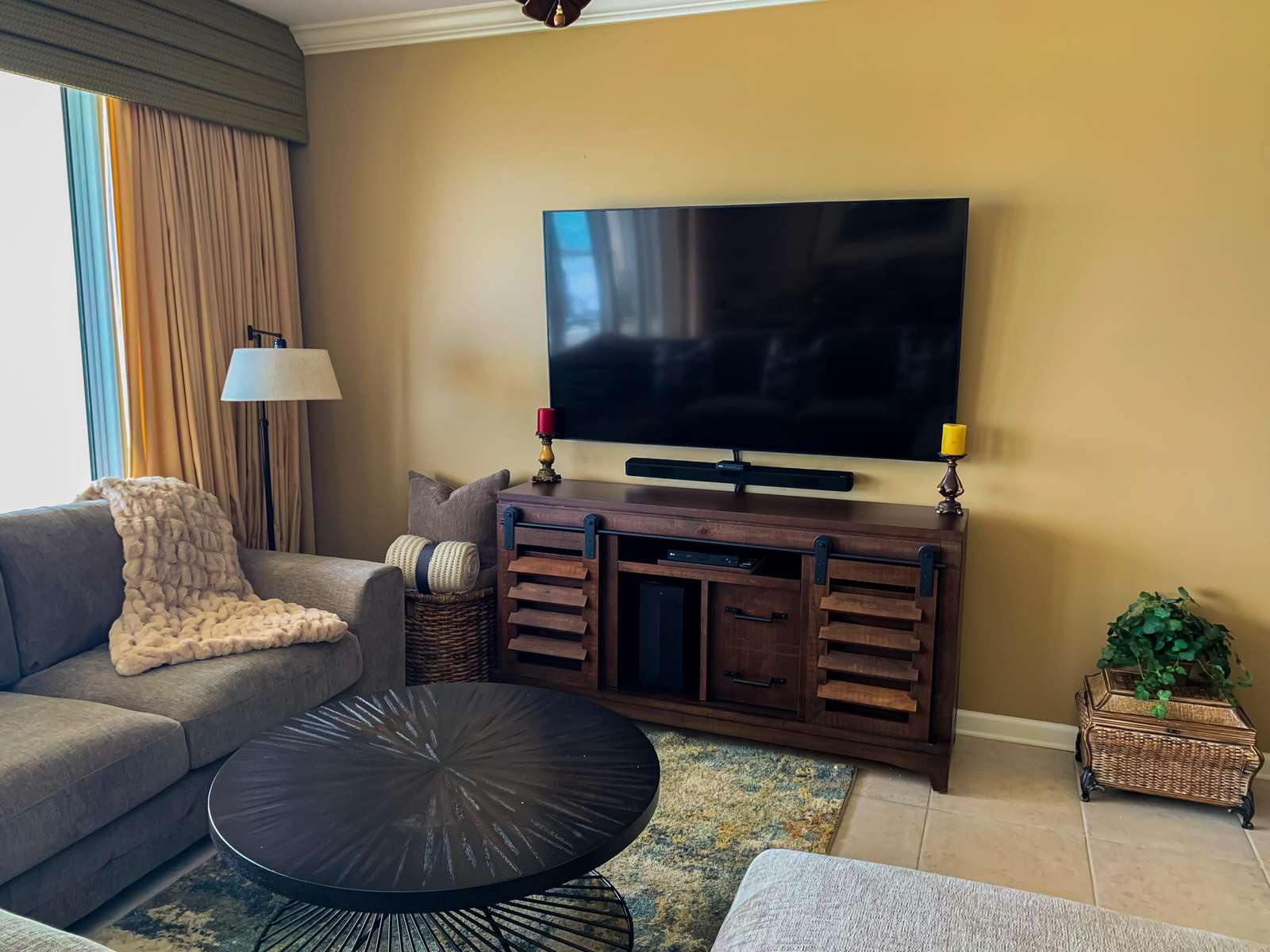 Large screen TV in living room