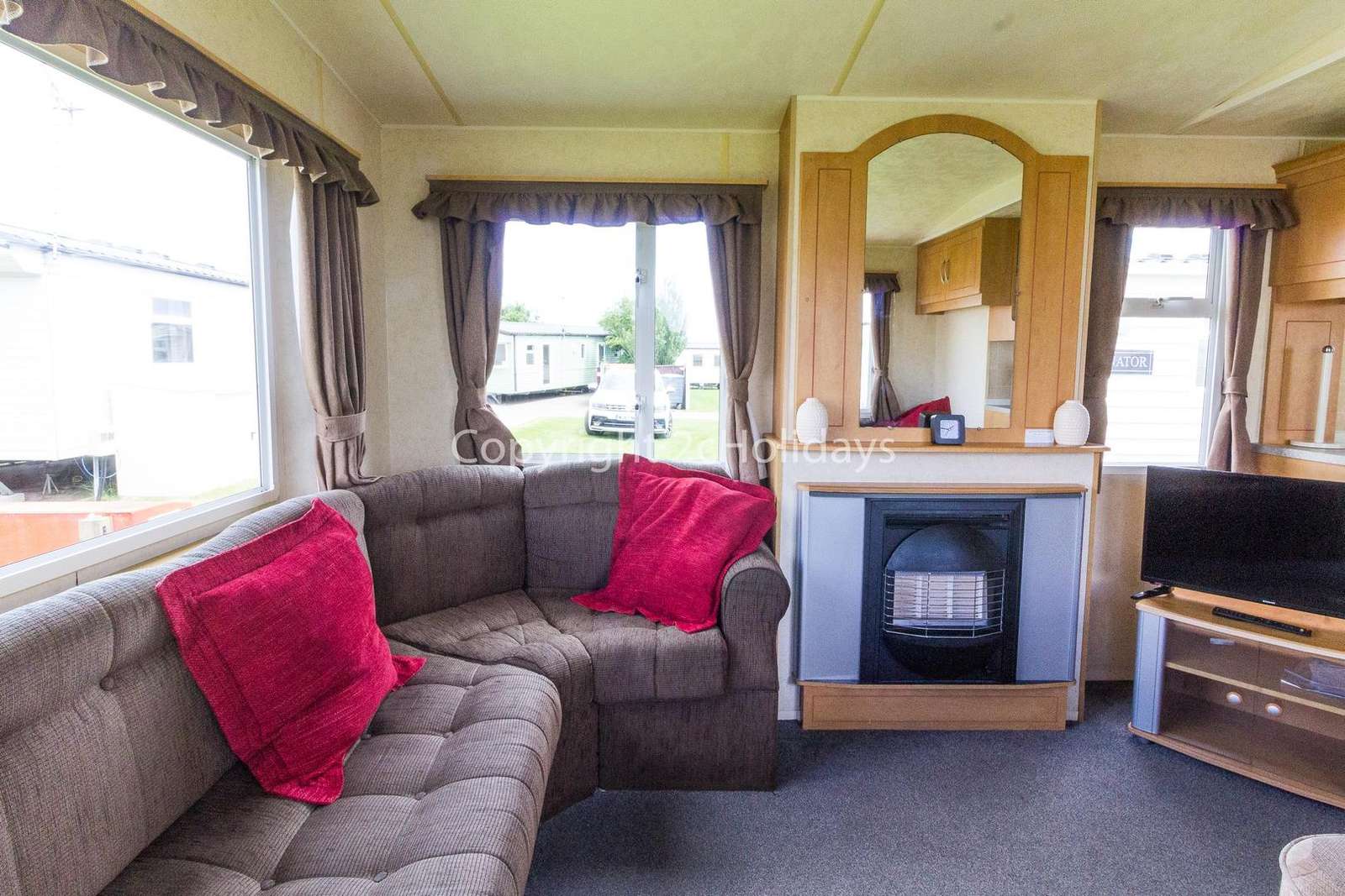 Homely caravan with an electric fire