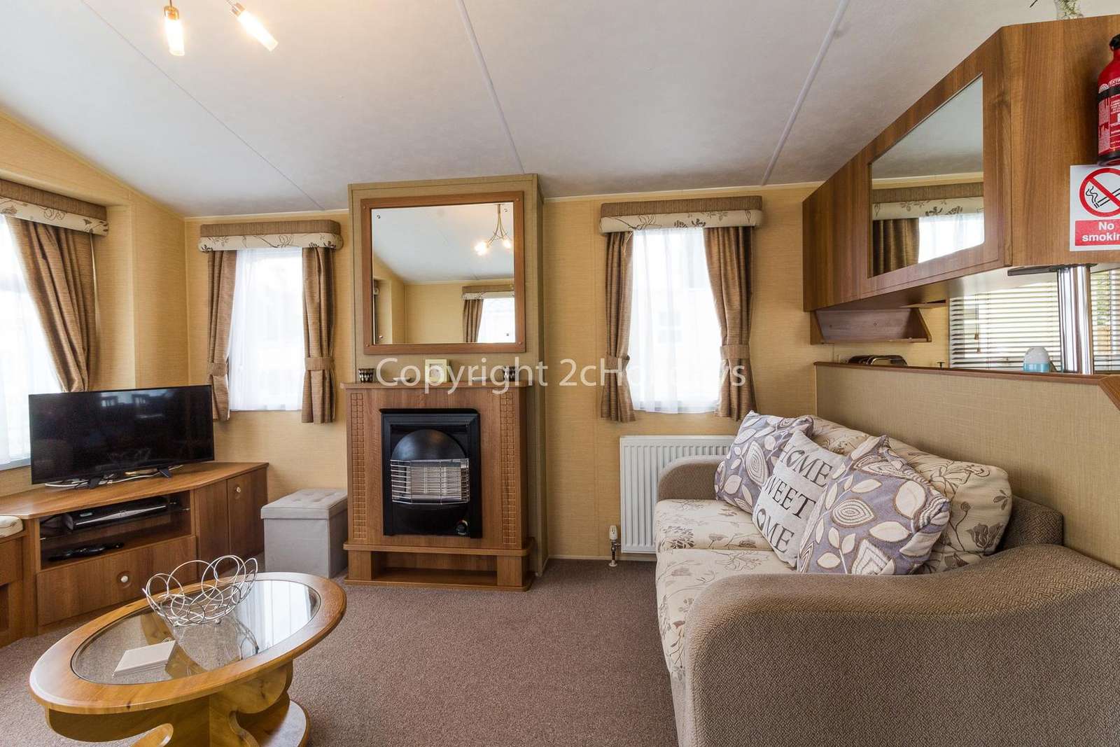 Spacious living area with a double sofa bed