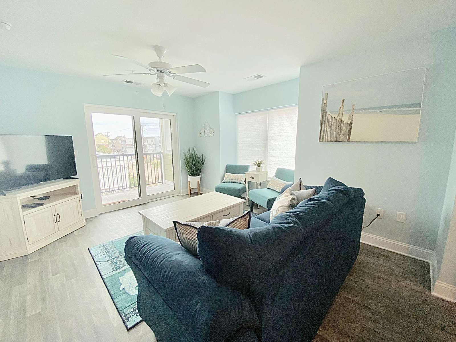 Spacious living room with balcony access