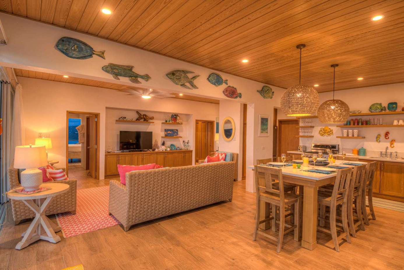 Spacious open-concept living and kitchen area with cozy ambiance