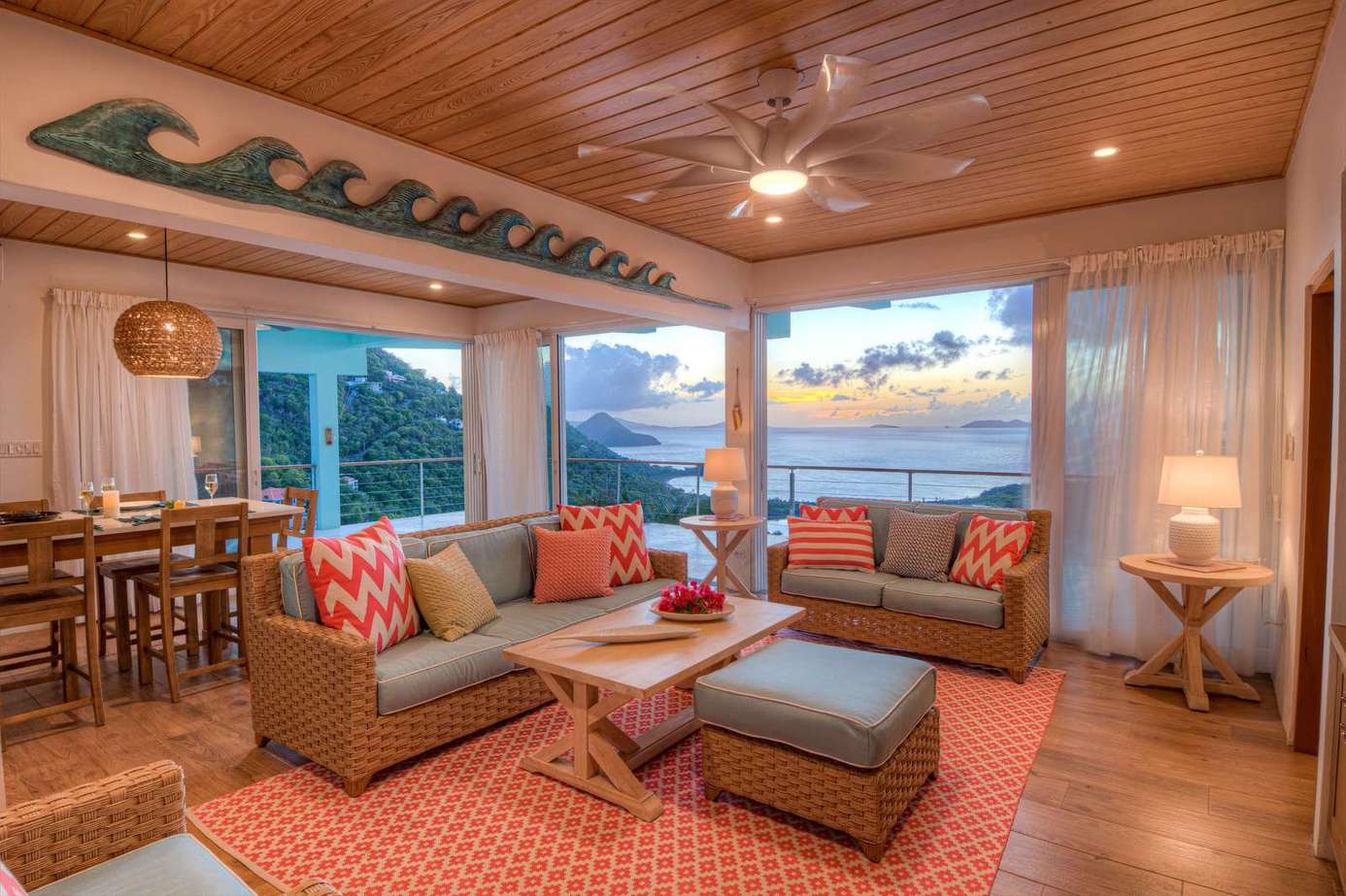 Sunset views and cozy comfort in spacious living room