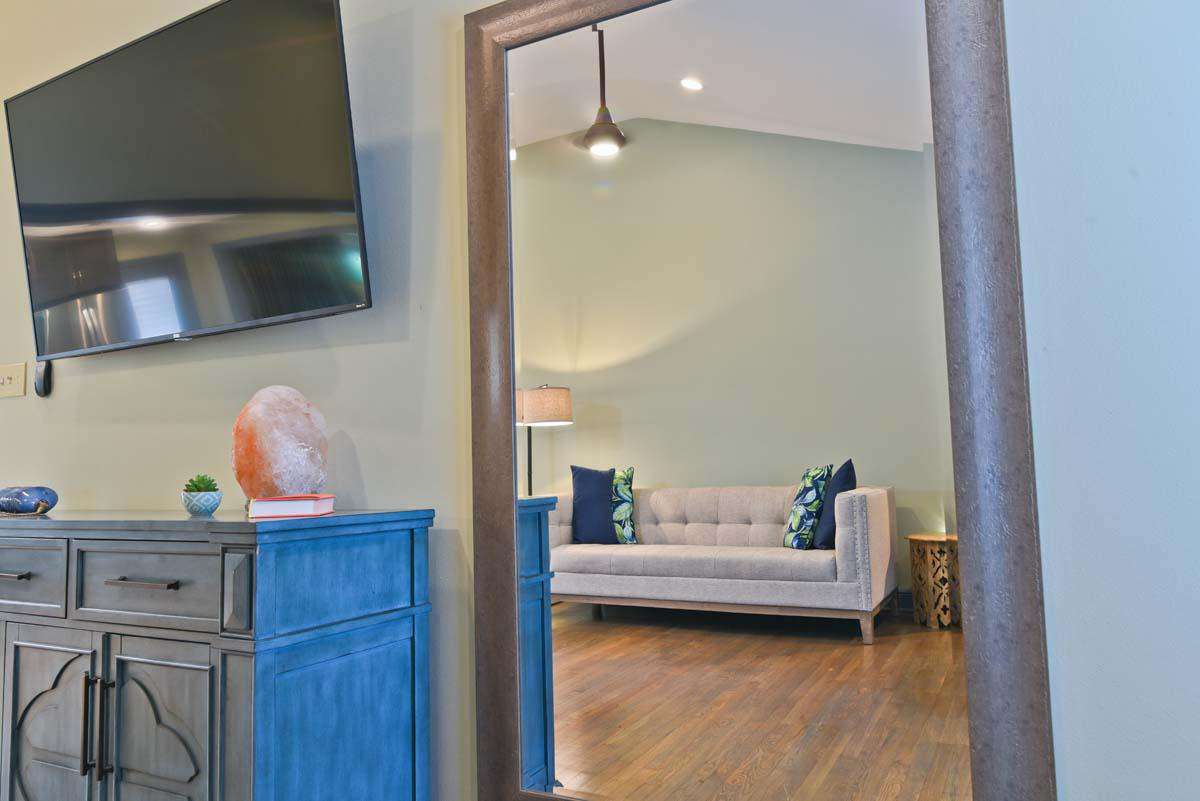 Full length mirror at front door. Let's make sure you look good before you leave to your special restaurant!
