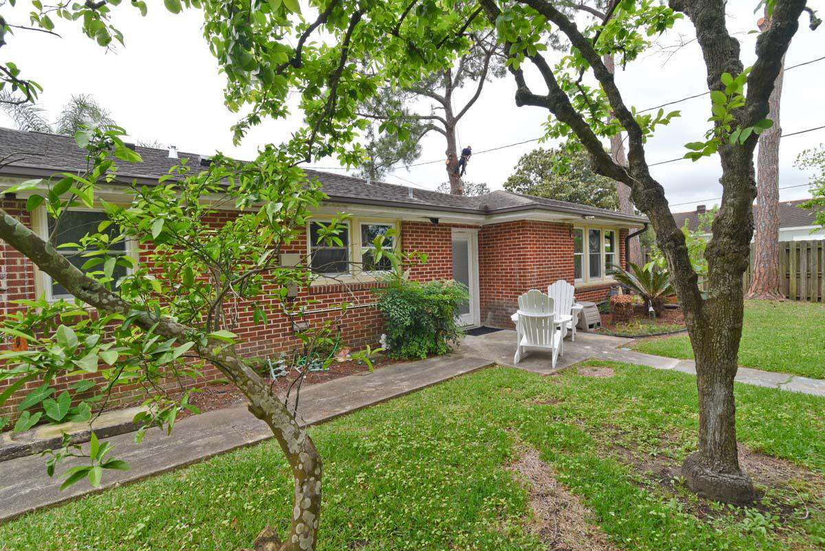 back yard with 6 foot wood privacy fence
