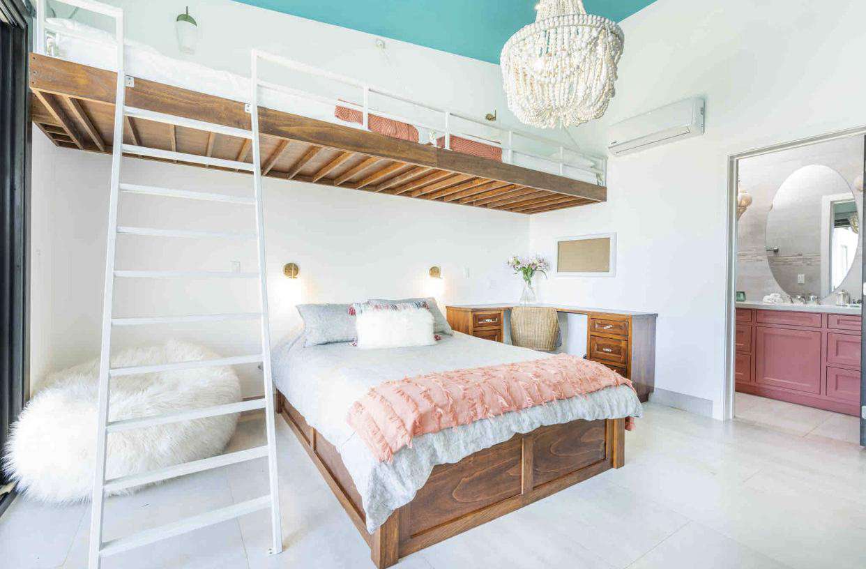 Guest bedroom, Queen bed with twin size bunk bed area