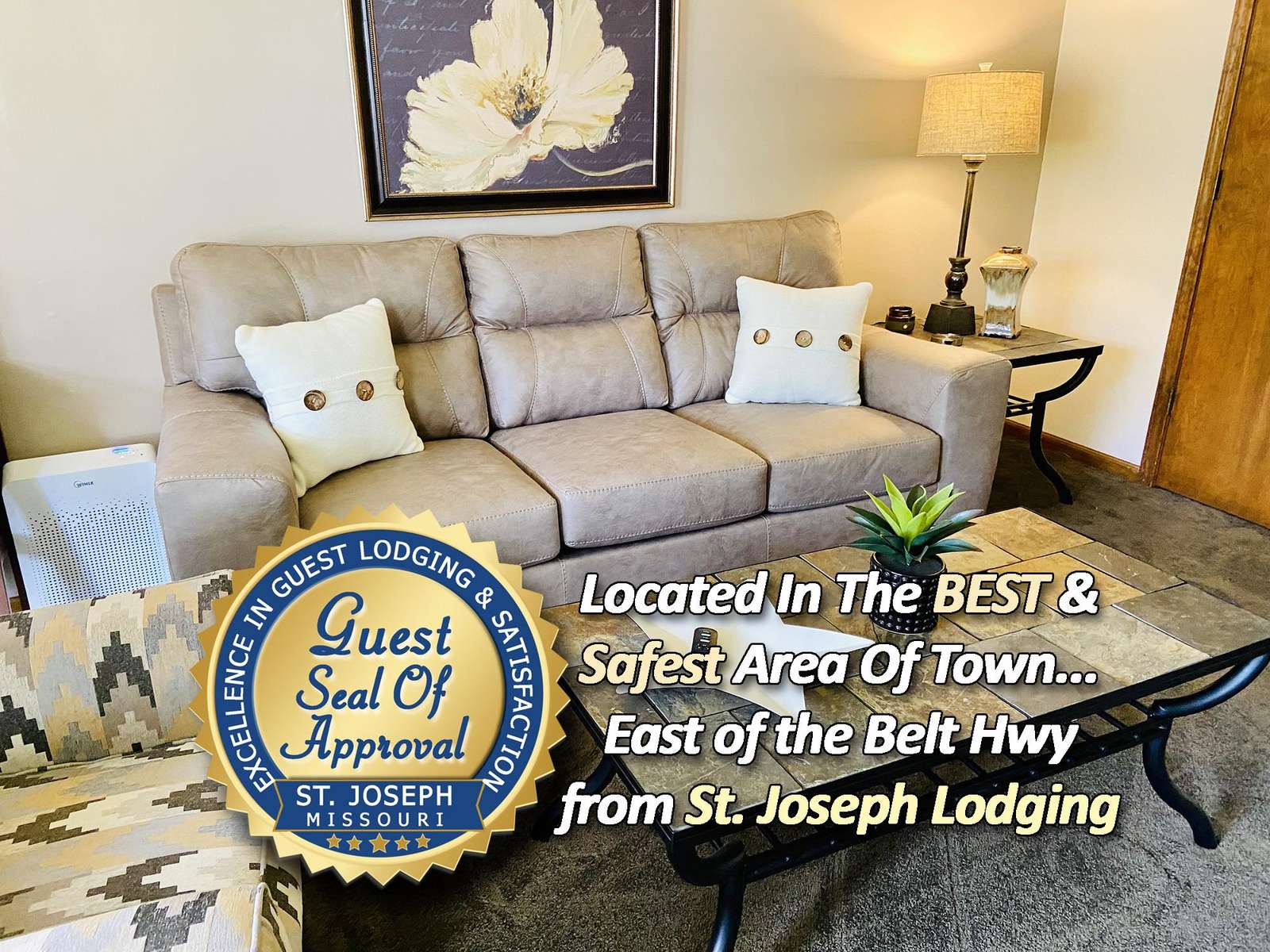 Cozy living room with plush seating and warm lighting - property