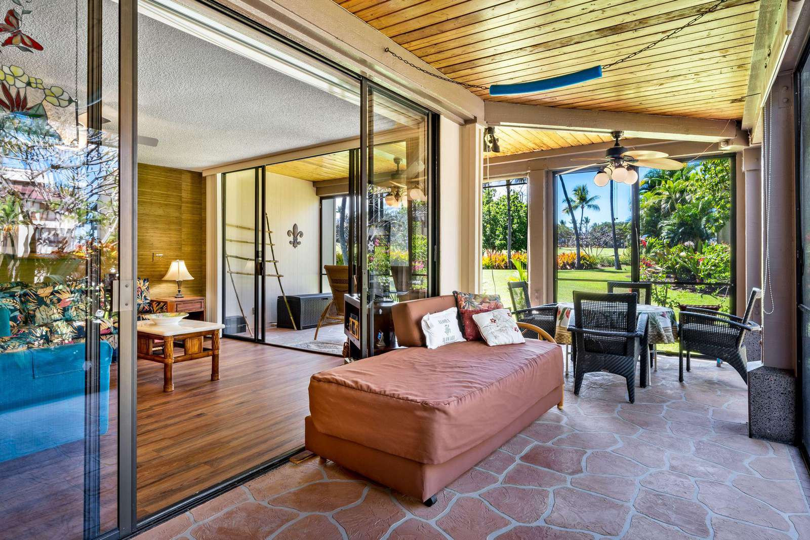 This lanai adds a huge living area to the condo home.