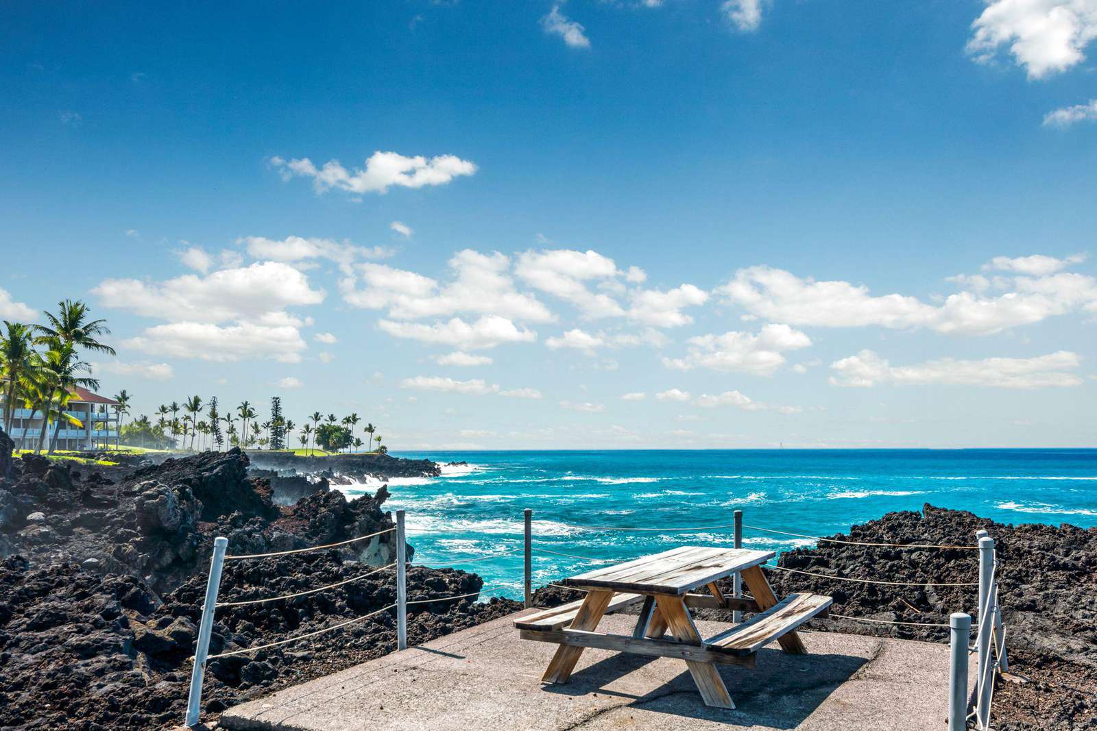 There is a paved trail along the shoreline, with this perfect spot to sit and have your lunch.