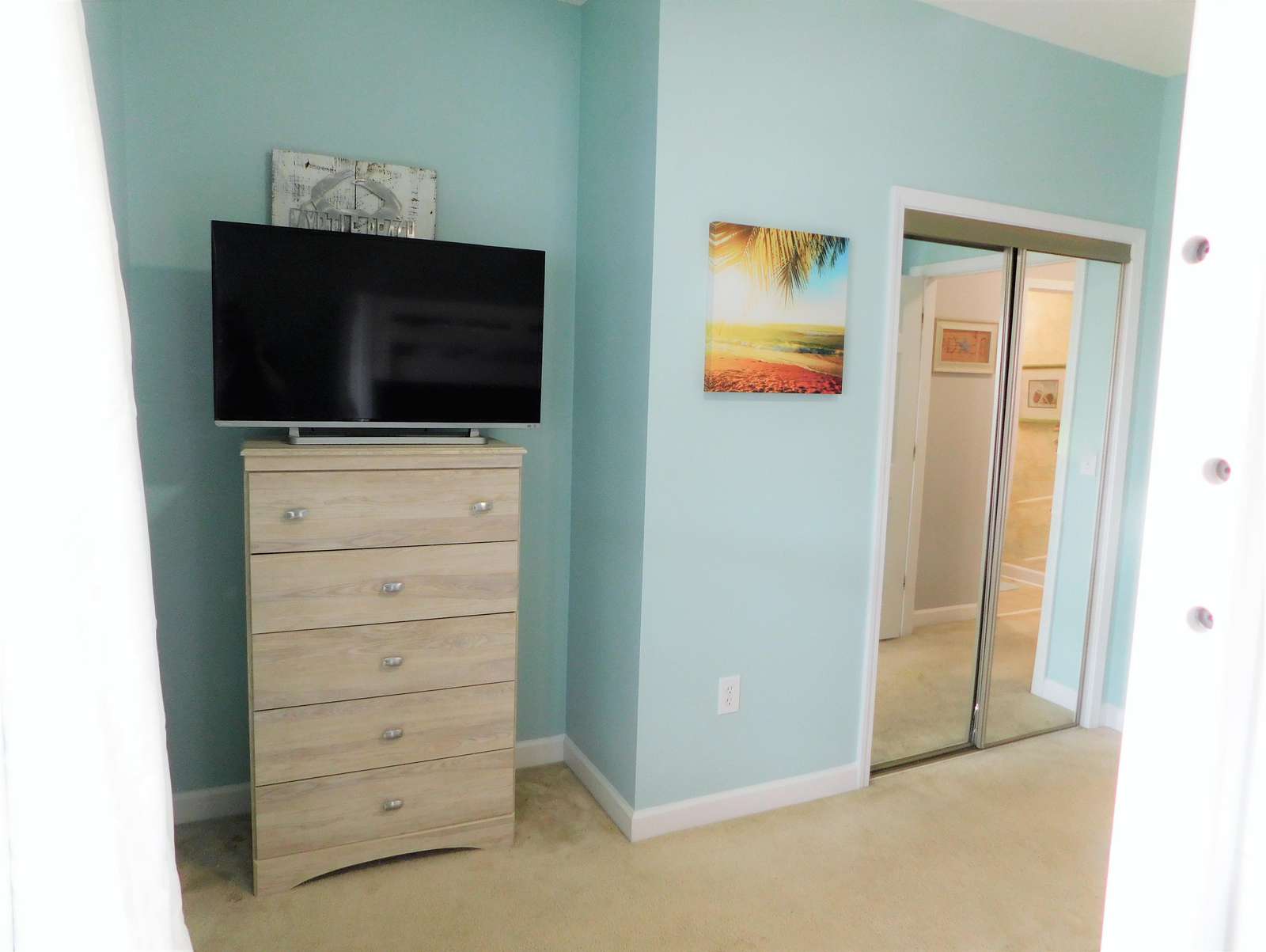 tv and closet in bunk room