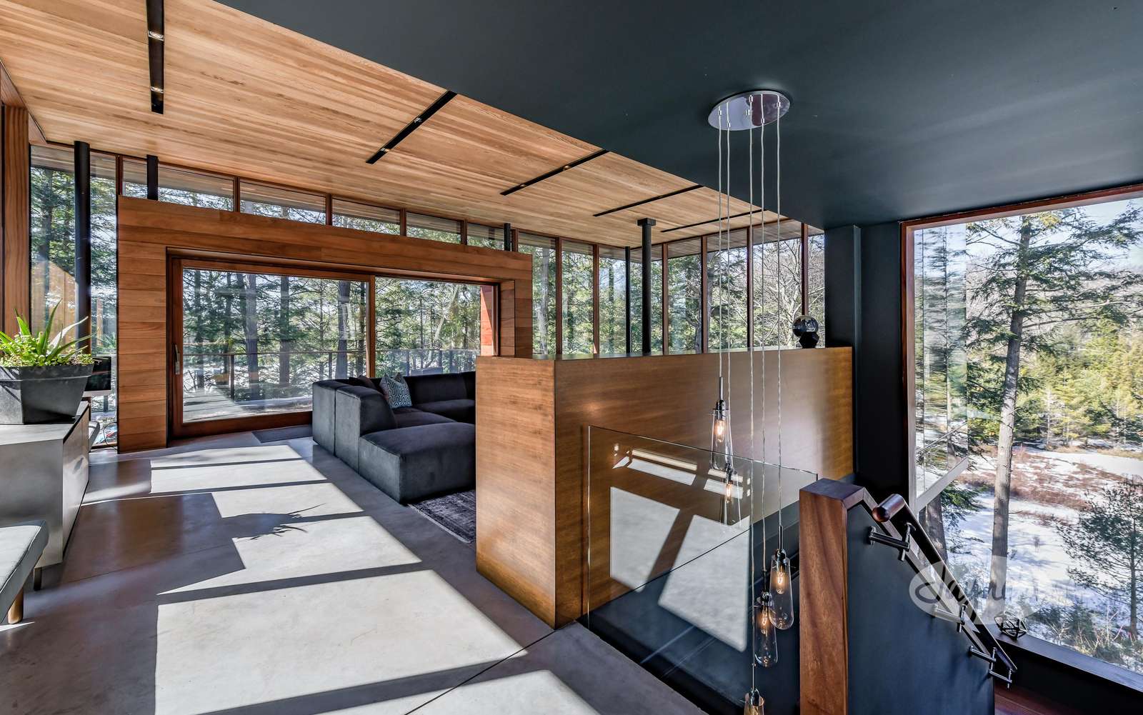 Great Room - The Glass Box - Stairway to Lower Level