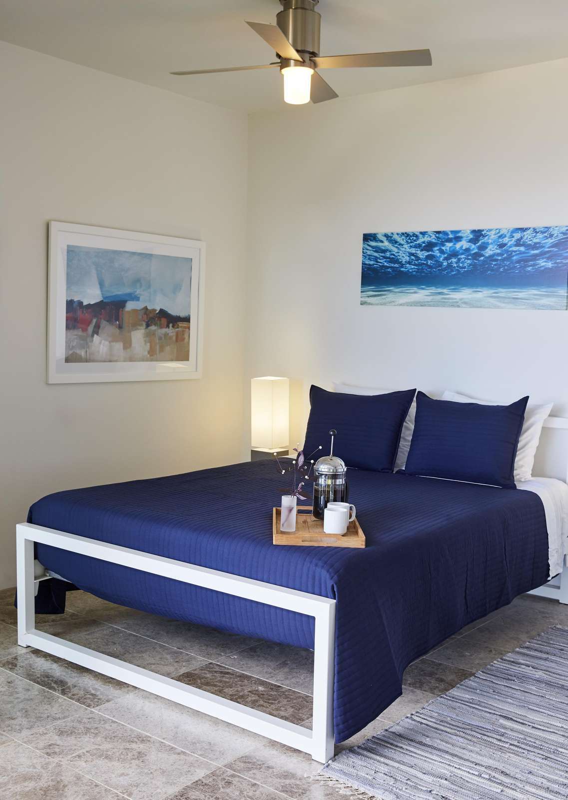 Cozy bedroom retreat with calming ocean-inspired decor