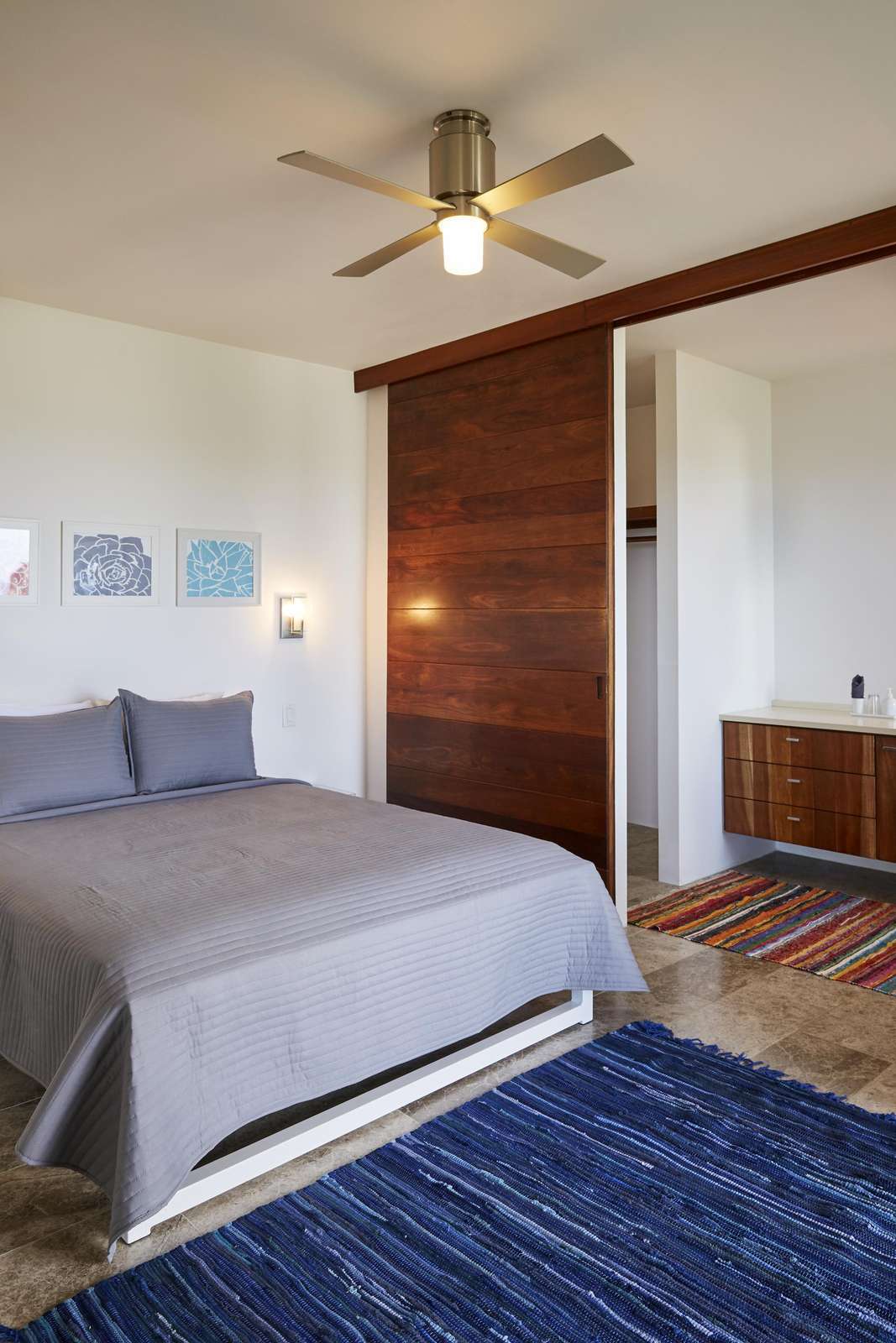 Cozy bedroom retreat with modern wood accents and soft lighting