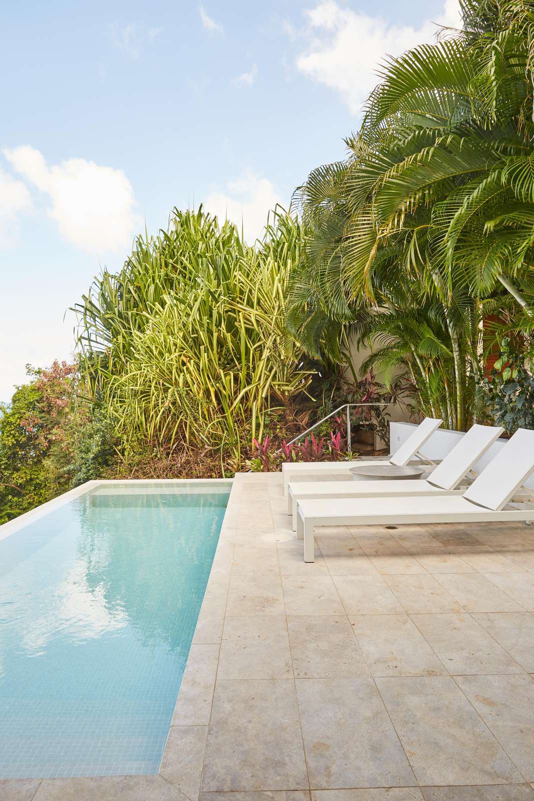 Tranquil poolside retreat surrounded by lush greenery