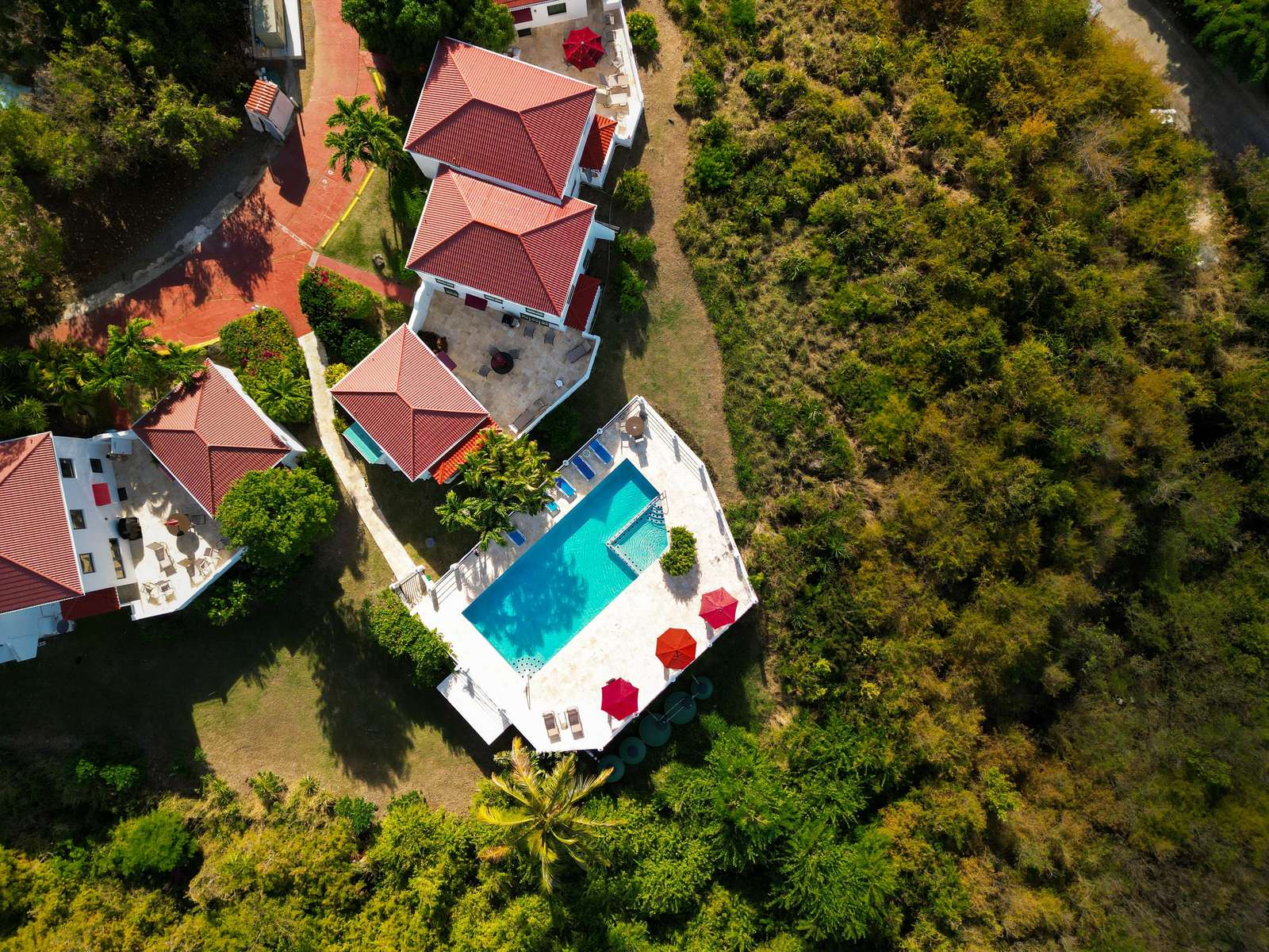 Secluded poolside retreat surrounded by lush greenery - property