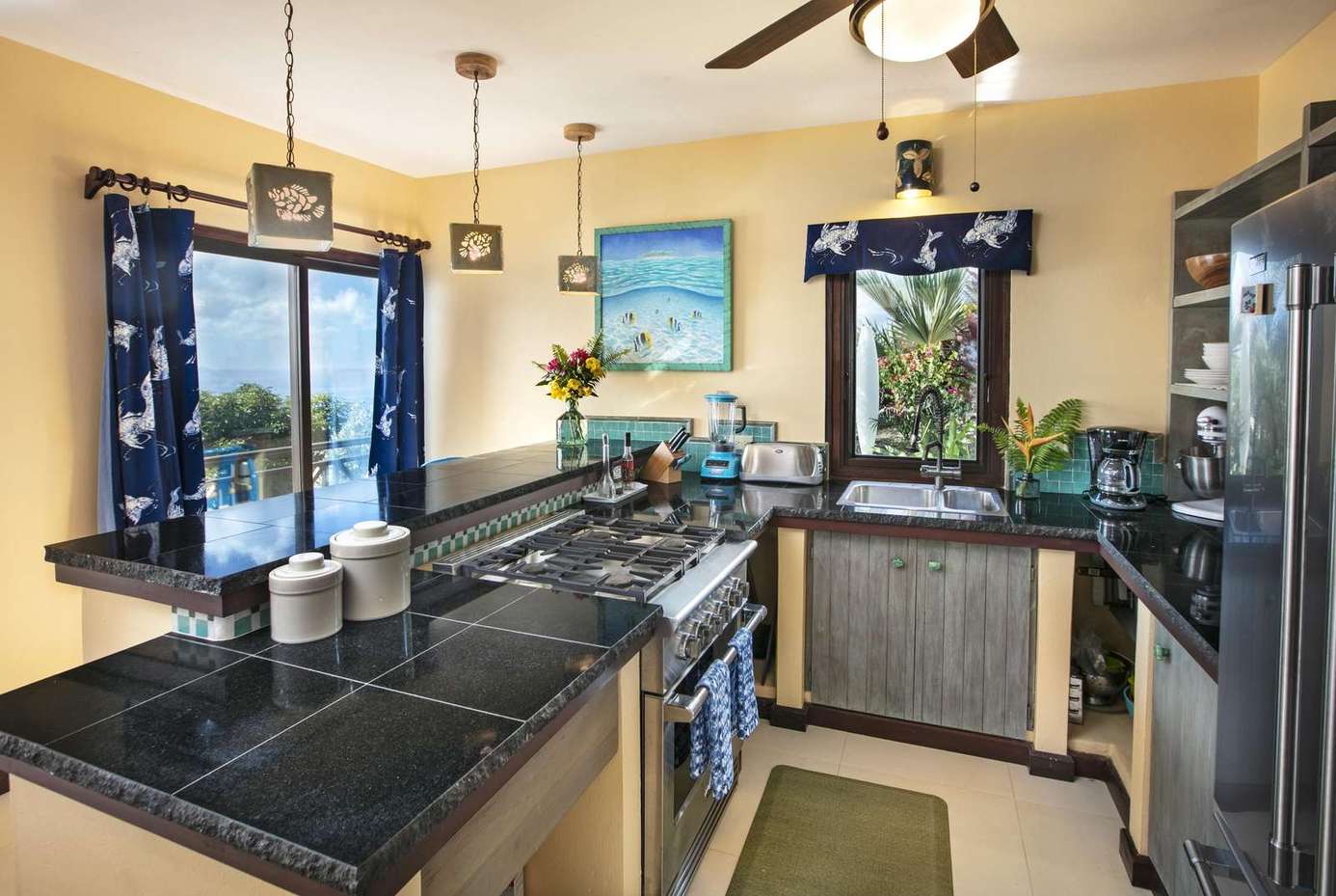Bright, airy kitchen with scenic window views and modern amenities