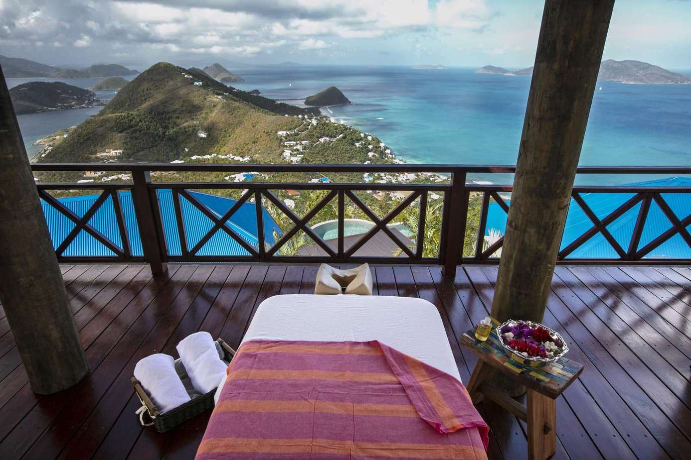 Tranquil outdoor massage deck with stunning ocean views
