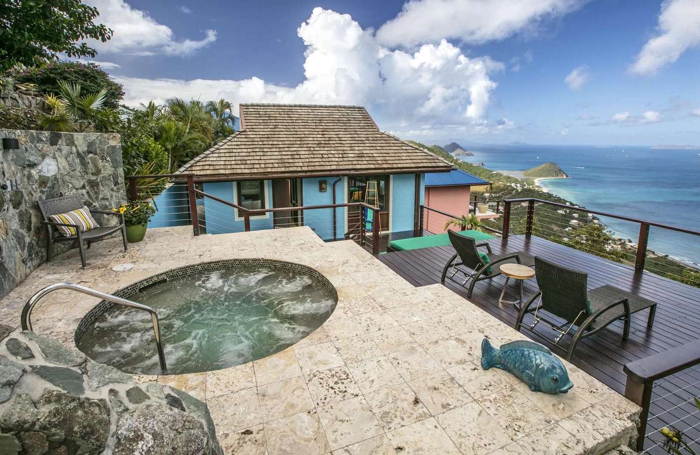 Oceanfront patio with private hot tub and panoramic views