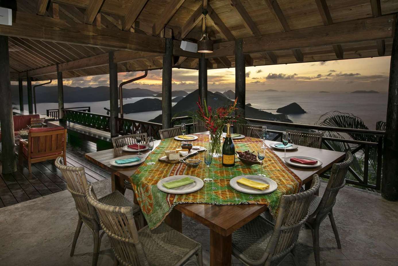 Sunset dining on the spacious covered patio with ocean views