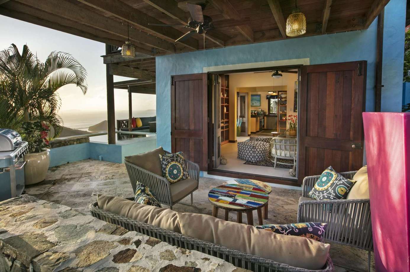 Seaside patio retreat with cozy seating and ocean views