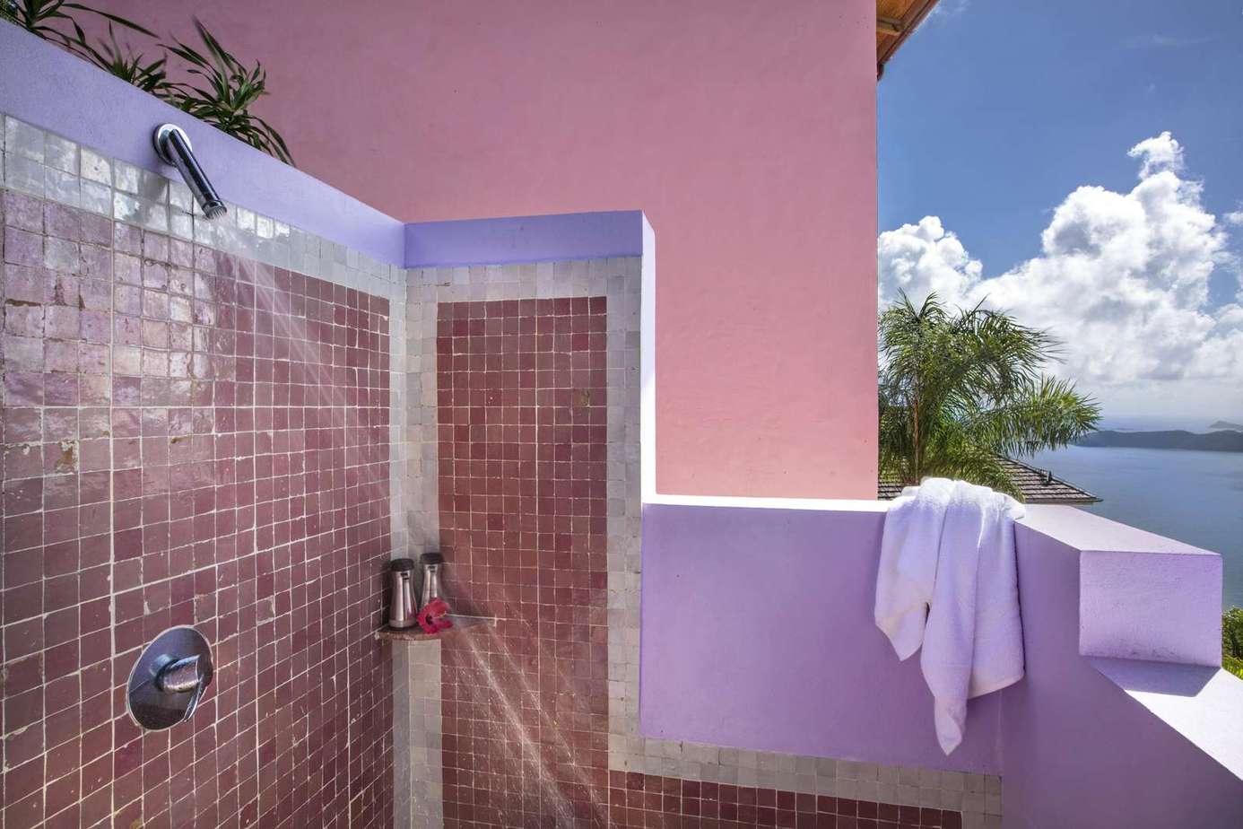 Open-air shower with stunning ocean views for ultimate relaxation