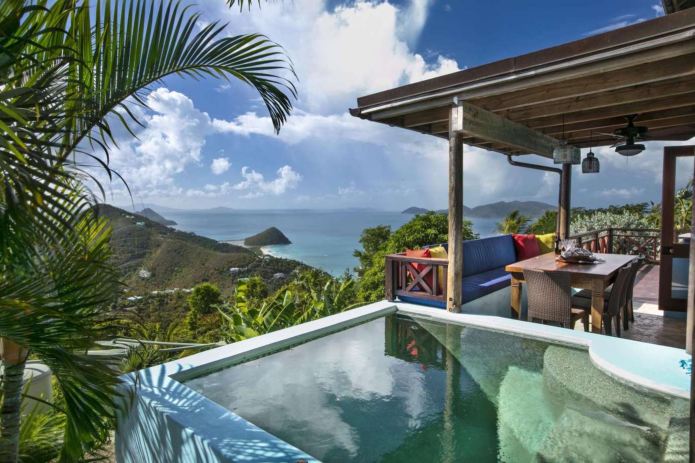 Private pool and shaded patio with stunning mountain views
