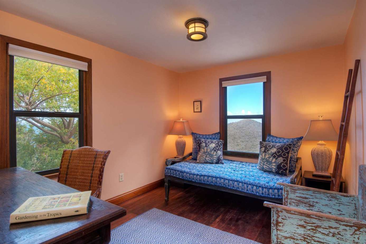 Cozy reading nook with scenic window views
