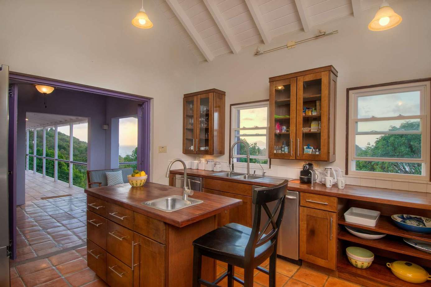 Cozy kitchen with rustic charm and scenic window views